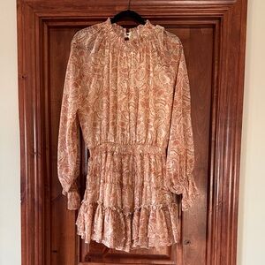 Fate Paisley Print Dress in Peach and Cream